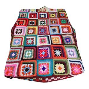 Vintage Hand Crocheted Granny Square Throw Blanket 56x40 Boho Retro Afghan